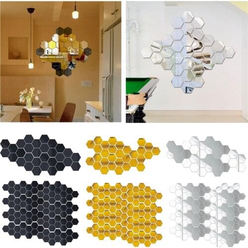 100x 3D Mirror Tiles Mosaic Wall Stickers Self Adhesive Bedroom Art Hexagon