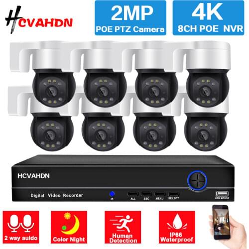 8 Channel CCTV POE NVR Security Camera System Kit 4K Outdoor 2MP Two Way Audio Color Night IP Dome Camera Surveillance Kit 8CH