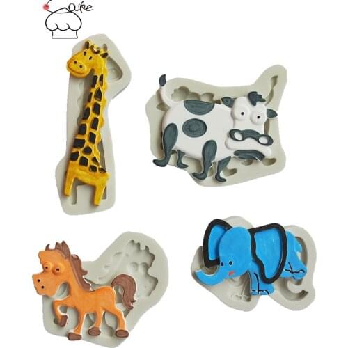 Aouke Elephant, Cow, Horse,Giraffe Decorating Molds Cake Silicone Mold Sugarpaste Candy Chocolate Gumpaste Clay Mould