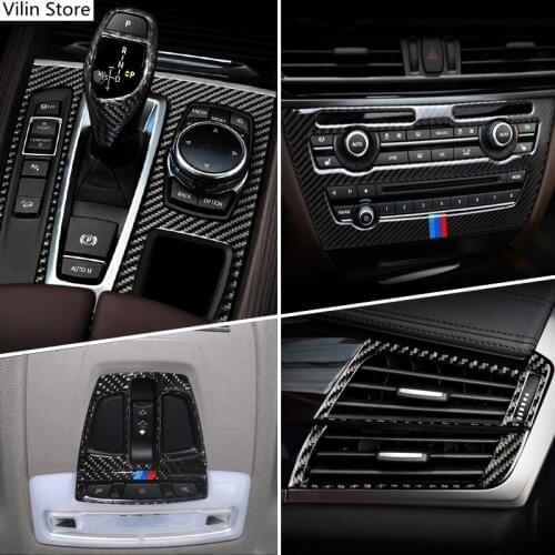 Carbon Fiber Car Inner Gearshift Air Conditioning CD Panel Door Armrest Cover Trim Car Sticker Accessories for BMW X5 X6 F15 F16