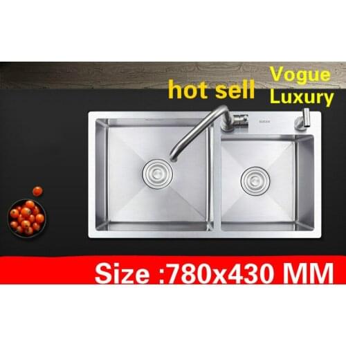Free shipping Apartment luxury kitchen manual sink double groove high quality 304 stainless steel hot sell 78x43 CM
