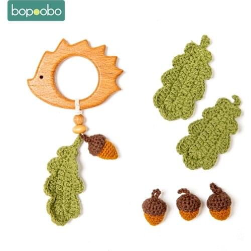 Bopoobo 20pc Knitting Beads DIY Wooden Teething Wooden Crochet Beads Leaves Chewable Beads Jewelry Crib Sensory Toy Baby Teether