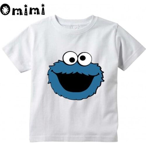 Kids Cartoon Sesame Street COOKIE MONSTER Design T Shirt Boys/Girls Kawaii Short Sleeve Tops Childrens Funny T-Shirt,ooo3068