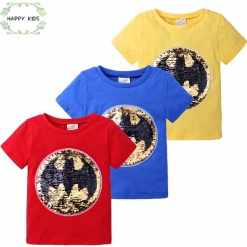 Change color magic discoloration shine Cartoon kidsT-shirts sequin paillettes t shirt tops boys tee for birthday gifts DSY381