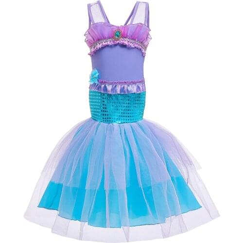 Girls Lovely Little Mermaid Princess Costume Dress Toddler Kids Birthday Party Princess Cosplay Children Christening Clothing