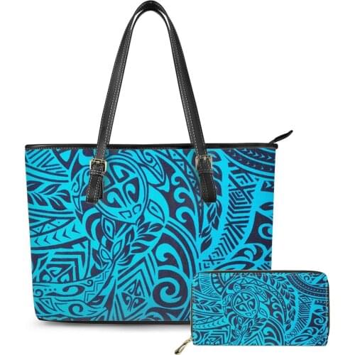 Custom Designer Bags Handbags Women Famous Brands Polynesian Traditional Tribal Flower Pattern Leather Women Handbags and Wallet