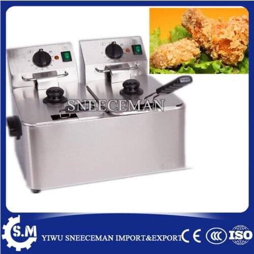 8L double cylinder electric fryer french fries chicken electric frying pan stainless steel deep fryer machine