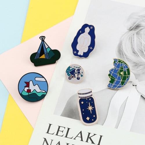 Brooches Space Travel Collection Enamel Pin Planet Earth Wishing Bottle Lapel Pin Unisex Denim Cartoon Badges Pins Jewelry Gift
