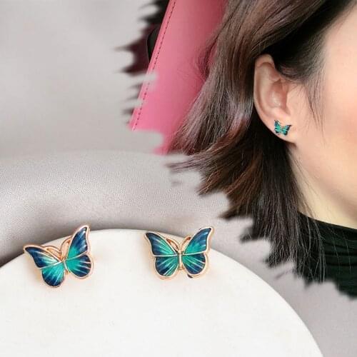 ES1216 Korean Elegant Cute Butterfly Stud Earrings For Women Fashion Simple Delicate Dripping Oil Butterfly Alloy Studs Earrings