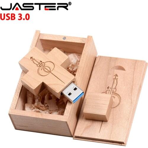 USB 3.0 pen drive free custom logo USB flash drive 128G cross pendrive wooden box Key chain memory stick Creative wedding gift