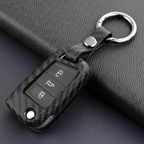 Flip Key Case 1PC Hot SALE Carbon Fiber Look Texture Key Case for Skoda Karoq for VW e-Golf Tiguan Kodiaq Golf 7