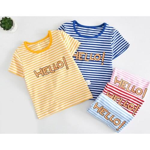 Girl T-shirt 2021 New Summer Girls Boys T-Shirt Short Sleeve Letter Print Striped Cotton Children Girl T-shirt Clothes 2-7T