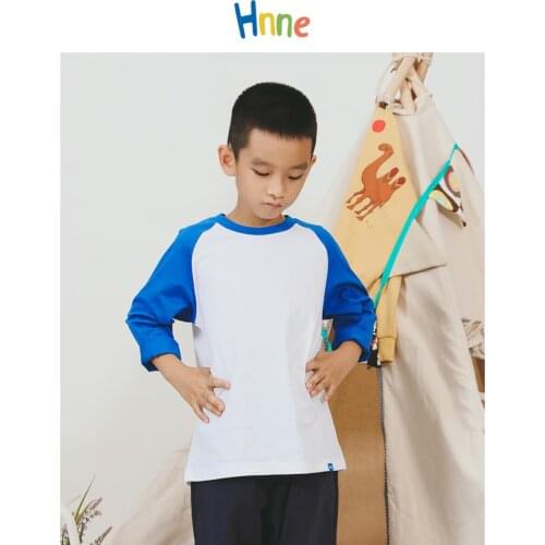 Hnne 2021 Spring New 100% Cotton Long Sleeve T-shirt Kids Thin Cartoon Contrast Color Unisex Boys Tshirt Comfortable Girls Top