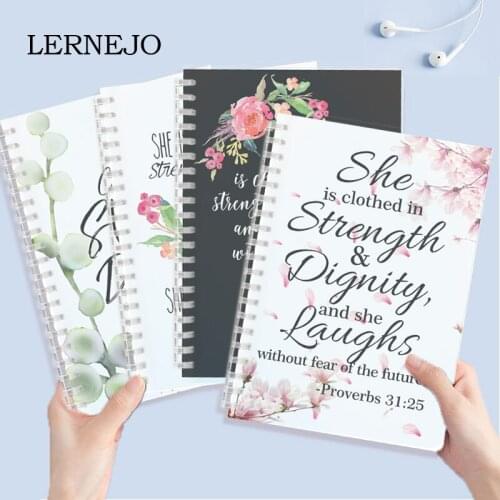 Proverbs 31:25 She is clothed with Strength and Dignity Notebook Bible Verse Diary Spiral Binder Note Book Christian Quote Faith