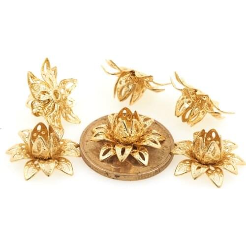 3D Brass Lotus Flower Spacer Beads Earring Stud Caps For DIY Jewelry Findings