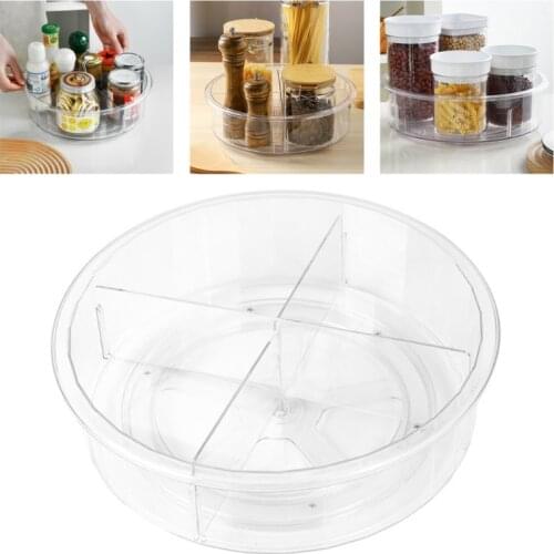 9/12 Inch Round Clear 360 Rotation Cabinet Organizer with Dividers Turntable Plastic Food Storage Container Spice Rack