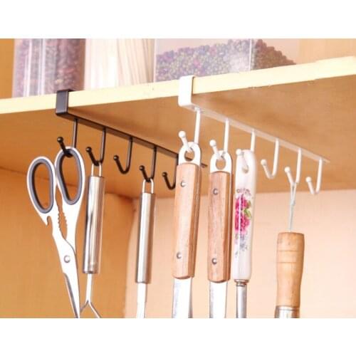 6 Hooks Kitchen Rack Hanging Cup Holder Hook Cabinet Storage Rack Shelf Towel Hanger Storage Rack Organizer