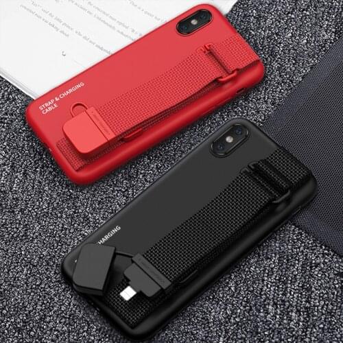 Hot Sale Nylon Hand Strap with Charging Cable Phone Case for iPhone 12 Creative Multifunctional Cover for iPhone 11/7/8/X/XR/XS
