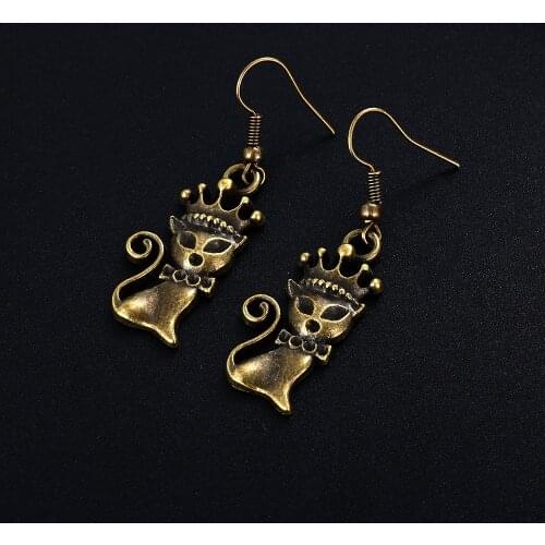 Trendy Vintage Cat Shape Dangle Earrings for Women Girl Retro Drop Earrings Cute Small Object Earring Jewelry Bijoux