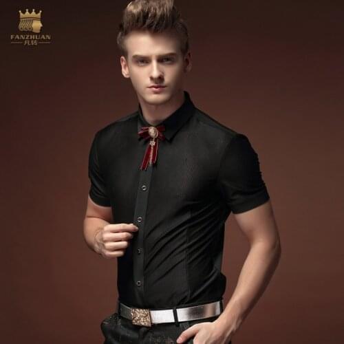 Fanzhuan Free shipping new fashion casual mens male summer man short sleeved shirt black thin slim personality shirt 15319