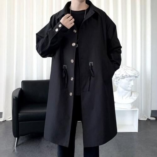 Men Trench Coat Classic Single Breasted Long British Style Overcoat Outwear