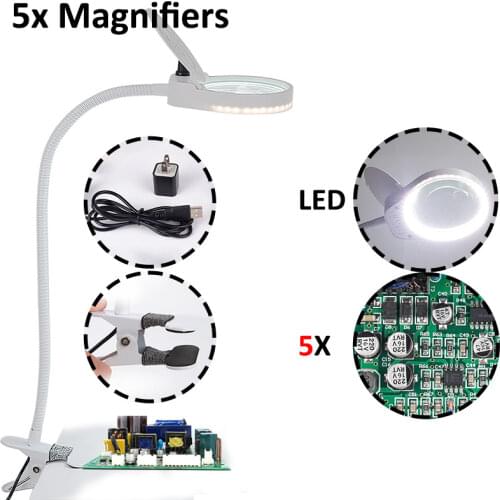 8x15x New desk Lamp Magnifier Clip-on Table Top Desk LED Lamp Reading Large Lens Magnifying Glass with Clamp 3x10x or 5x