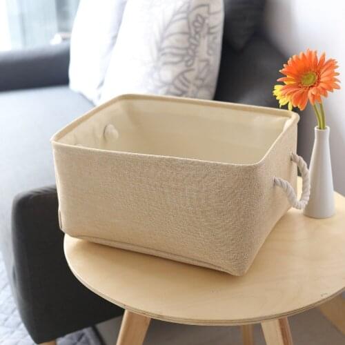 New Large Folding Linen Fabric Storage Basket Kids Toys Storage Box Clothes Storage Bag Organizer Holder with Handle storage