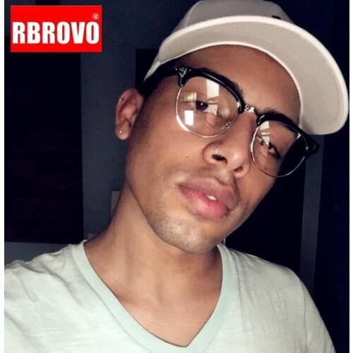 RBROVO 2021 Half Frame Glasses Frame Men Eyeglasses Frame Men/Women Luxury Glasses Frame Transparent Lens Optical Glasses