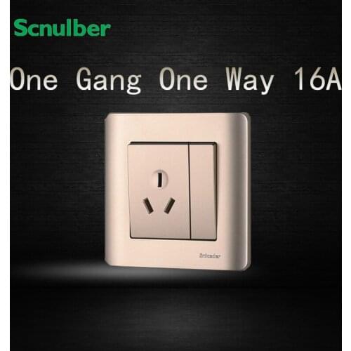 Luxury champagne 1 gang 1 way wall mounted 3pin 16A switch socket