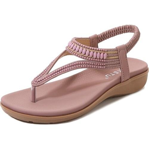 Sandals Woman Shoes Beaded Elastic band Soft and breathable With Traditional Casual Style And Simple Fashion Summer hy82