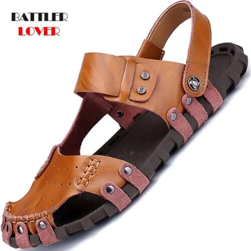 Genuine Cow Leather Sandals for Men Summer Beach Sandalies Male Fashion Outdoor Casual Non-slip Homme Footwear