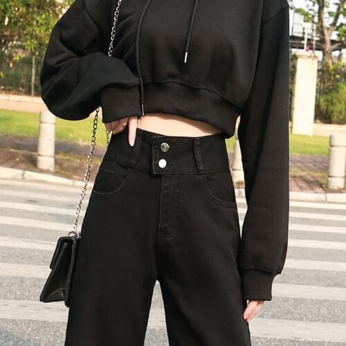 Woman Jeans Pants Black Straight Spring Autumn Loose High Waist Pants Pantalones Vaqueros Mujer