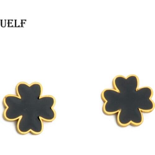Uelf Stud Earrings for Women Female 2019 Boucle d'oreille Black Flower Clover Earring Gold Bijoux Jewelry Brincos Mujer