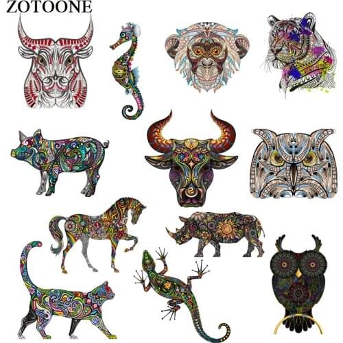 ZOTOONE Animal Owl Tiger Iron on Transfers Bull-Head-Patch Clothing Applications DIY T-shirt Heat Press Appliques Stickers E