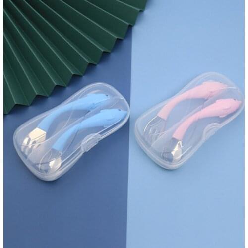 1 Set Eco-friendly Spoon Fork Cartoon Whale Shape Eco-friendly Multi-use Stainless Steel Infant Food Feeding Set Home Use