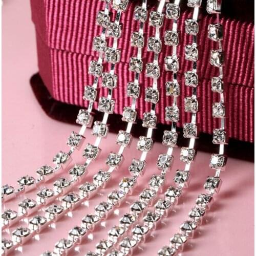 10 Yards SS28 Silver Gold Plate Rhinestone Chain Sparse Design Rhinestone Trimming for Garment Clothes Shoes Accessories