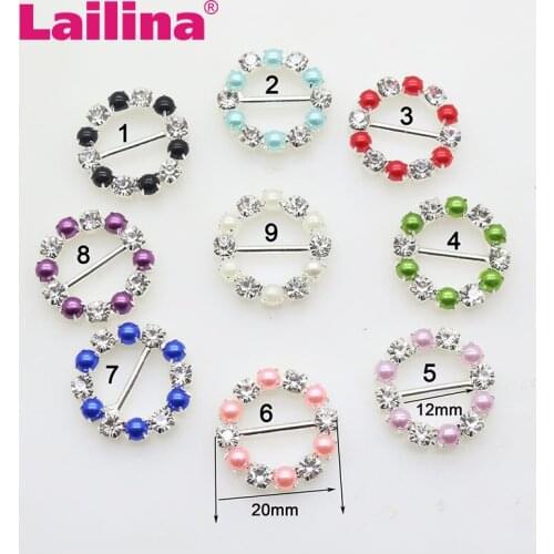 20mm Round Wedding Diamond And Pearl Buckles Factor Outlets Invitation Ribbon Buckle DIY Accessories Free Shipping