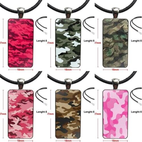 2019 Fashion Army Camo Camouflage For Men Women Gift Glass Pendant Necklace Handmade Half Pendant Rectangle Necklace