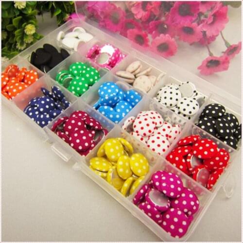 225 pcs 15 color mix 15mm DOT Fabric Covered flat back Buttons, Cloth Covered Buttons, garment accessories,XK5642