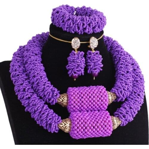 African Jewelry Set beads Purple Big Balls Luxury Bridal Necklace Set of Jewelry Nigerian Beads Sets Free Shipping Christmas