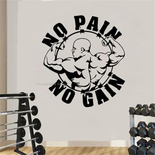 No Pain No Gain Man Fitness Club Wall Decal Vinyl Gym Body-Building Decor Fitness Crossfit Removable Sticker CN520