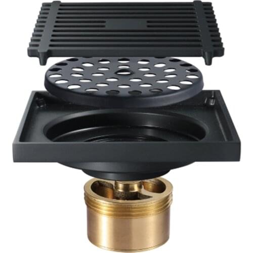 Black Brass Shower Drain Bathroom Floor Drain Tile Insert Square Anti-Odor Floor Drain Waste Grates Toilet Balcony Drains