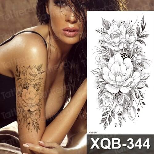 Black Peony Rose Flower Temporary Tattoos For Women Sleeve Arm Stickers Bohemia Custom Tattoo Waterproof Fake Tatoo Paper