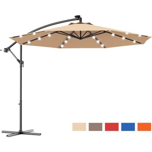 Costway 10' Hanging Solar LED Umbrella Patio Sun Shade Offset Market W/Base OP70754