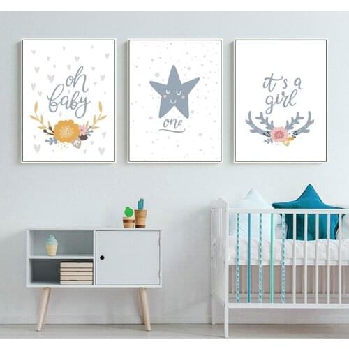 Nursery Cartoon Stars Flower Crown Posters Canvas Painting Babys Room Wall Decoration Pictures Wall Art Posters and Prints