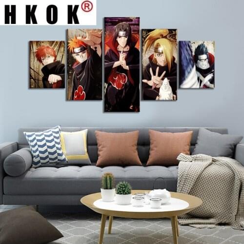HKOK Abstract 5 Panels Cartoon Canvas Paintings Posters Prints Anime Sofa Wall Art Pictures For Living Room Home Decor