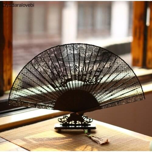 Exquisite Carved Ebony Wooden Fans For Wedding Adult Calligraphy Painting Fine Art Hand Fan Craft Gift To Send Foreigners