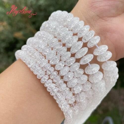 Natural Rondelle Smooth White Rock Crystal Quartzs Loose Stone Spacer Bead For DIY Necklace Bracelats Earring Jewelry Making 15"