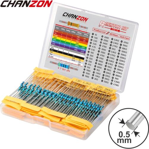 300Pcs (60 Values x 5pcs) 1/4W 1% Metal Film Resistors Set 1 ohm - 4.7M ohm 1/4 Watt High Precision MF Resistance Kit Assortment