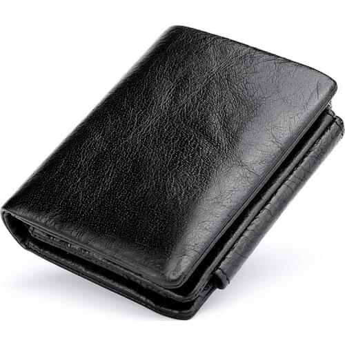 Male Vintage Genuine Leather Wallet RFID Blocking Zipper Coin Purse Wallet Folding Business Credit Card Holder Men High Quality